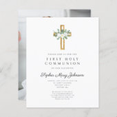 Begroting Elegant White Floral Cross First Communi (Voorkant / Achterkant)