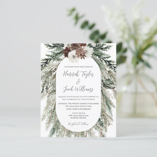 Begroting Elegant Winter Pine Cone Wedding Invitat (Staand voorkant)