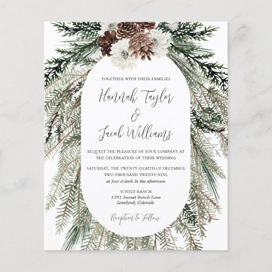 Begroting Elegant Winter Pine Cone Wedding Invitat (Voorkant)