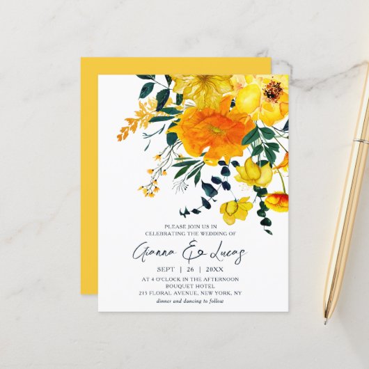 Begroting Elegant Yellow Waterverf Floral Wedding (Voorkant / Achterkant in situ)