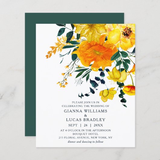 Begroting Elegant Yellow Waterverf Floral Wedding (Voorkant / Achterkant)