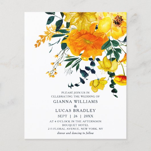 Begroting Elegant Yellow Waterverf Floral Wedding (Voorkant)