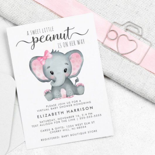 Begroting Elephant Baby Girl Virtual Shower