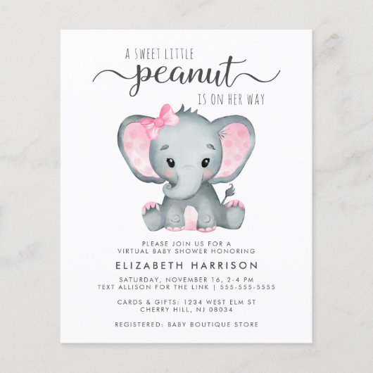 Begroting Elephant Baby Girl Virtual Shower (Voorkant)