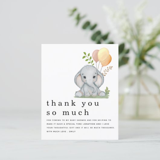 BEGROTING Elephant Baby shower Geel Dank u (Staand voorkant)
