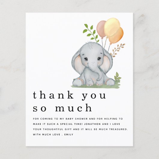 BEGROTING Elephant Baby shower Geel Dank u (Voorkant)