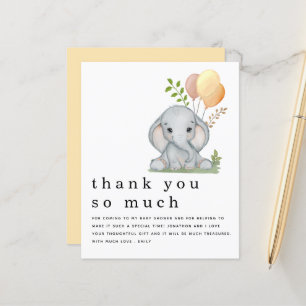 BEGROTING Elephant Baby shower Geel Dank u