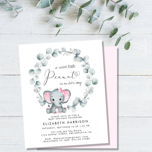 Begroting Elephant Eucalyptus Girl Sprinkle Invite