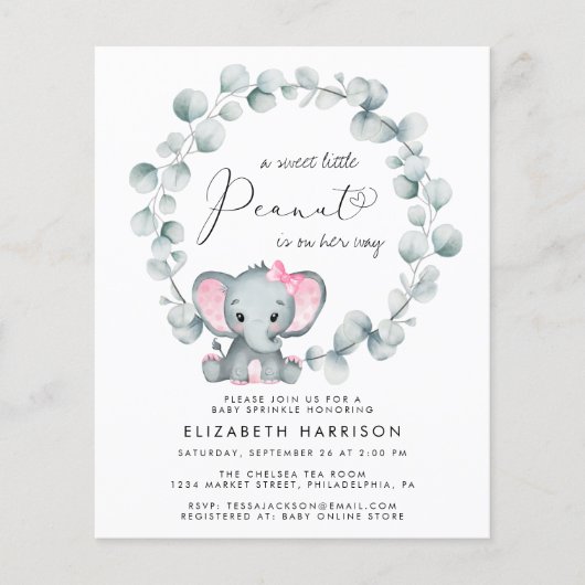 Begroting Elephant Eucalyptus Girl Sprinkle Invite (Voorkant)