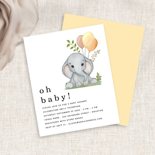 Begroting Elephant Gender Neutral Baby shower Invi
