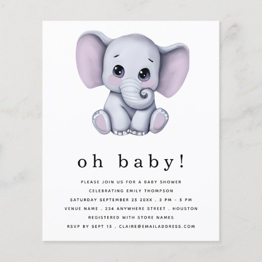 Begroting Elephant Gender Neutral Baby shower Invi (Voorkant)