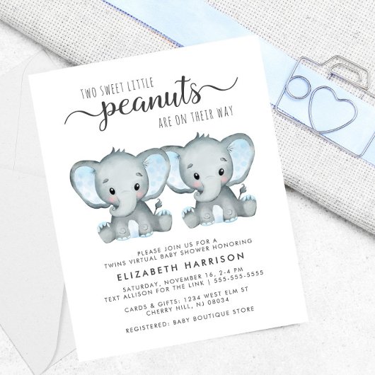 Begroting Elephant Twin Boys Virtual Shower