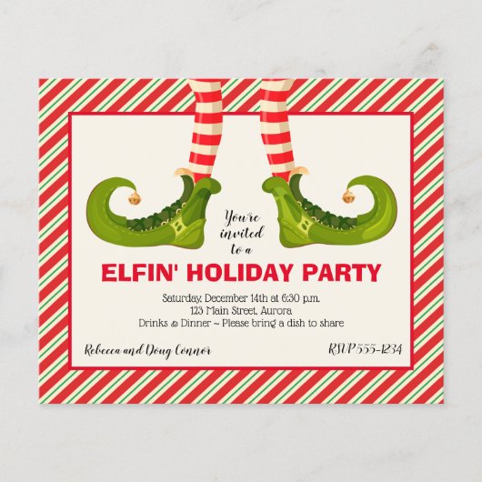 Begroting Elf Legs kerstfeestdag uitnodigingen (Voorkant)