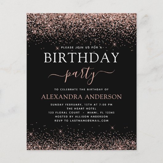 Begroting Elk Roos op jaardag Gold Pink Glitter Flyer (Voorkant)