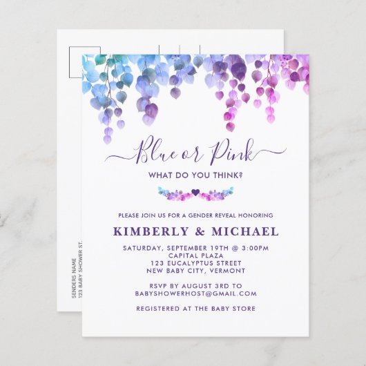 Begroting Eucalyptus Baby Geslacht Roze Blauw (Voorkant / Achterkant)