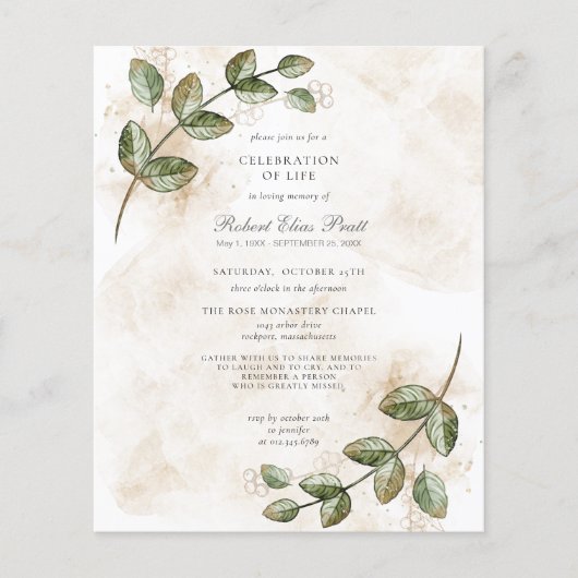 Begroting Eucalyptus Celebration of Life Invitatio (Voorkant)
