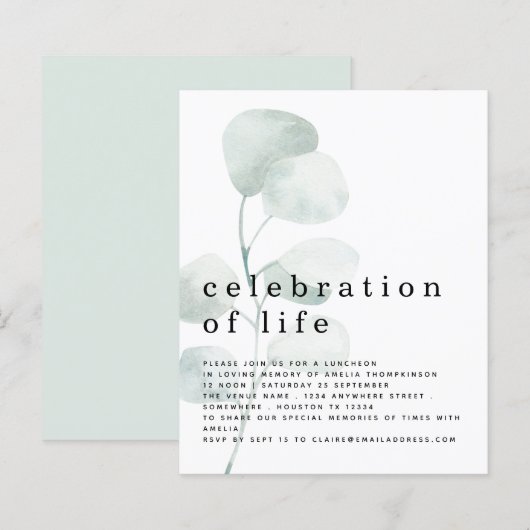 Begroting Eucalyptus Celebration of Life Invitatio (Voorkant / Achterkant)