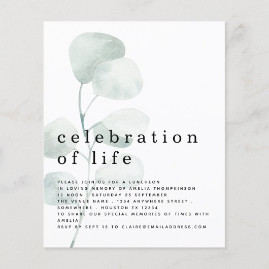 Begroting Eucalyptus Celebration of Life Invitatio (Voorkant)