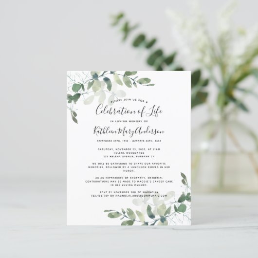 Begroting Eucalyptus Celebration of Life Invitatio (Staand voorkant)