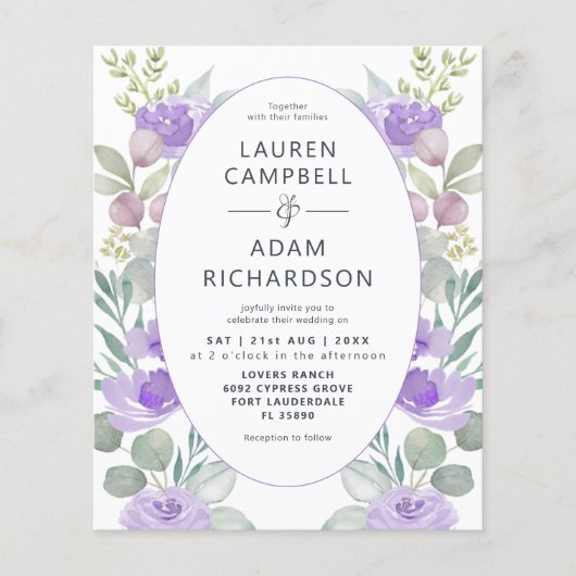 Begroting Eucalyptus Floral Paars Weddenschap (Voorkant)