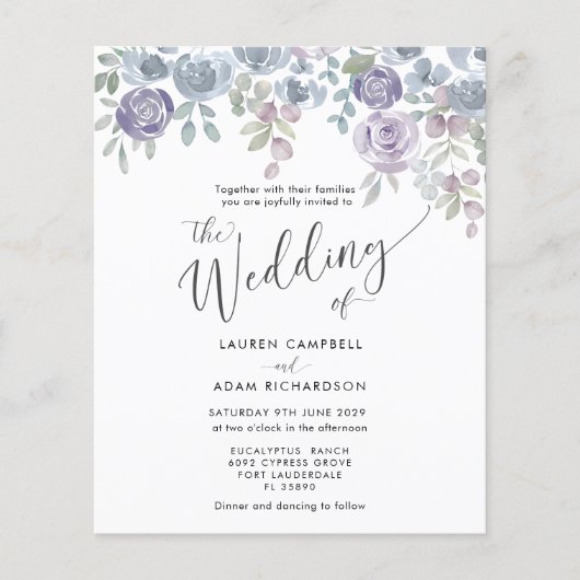 Begroting Eucalyptus & Floral Paars Wedding Invite (Voorkant)