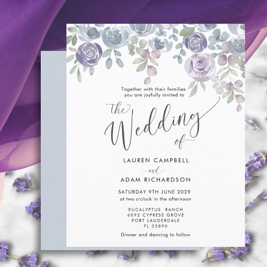 Begroting Eucalyptus & Floral Paars Wedding Invite