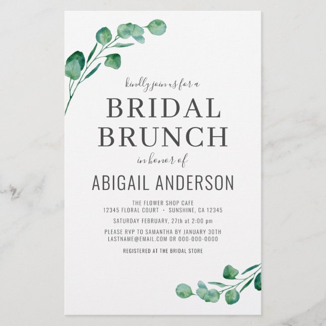 Begroting Eucalyptus Foliage Bridal Brunch Uitnodi (Voorkant)