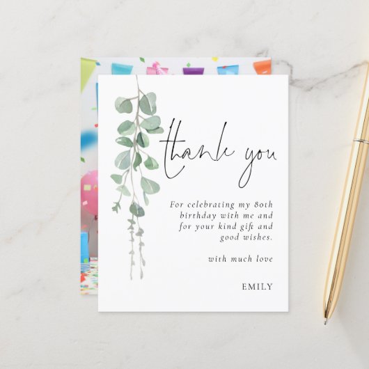 Begroting Eucalyptus Foto 80e verjaardag Dank u (Voorkant / Achterkant in situ)