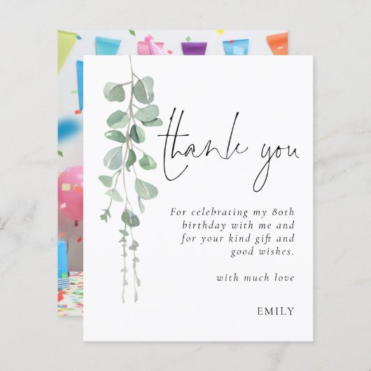 Begroting Eucalyptus Foto 80e verjaardag Dank u (Voorkant / Achterkant)