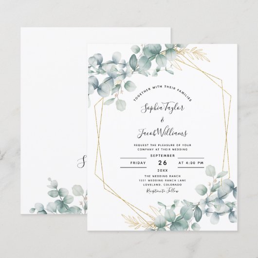 Begroting Eucalyptus Geometric Wedding Uitnodiging (Voorkant / Achterkant)