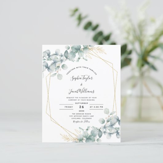 Begroting Eucalyptus Geometric Wedding Uitnodiging (Staand voorkant)