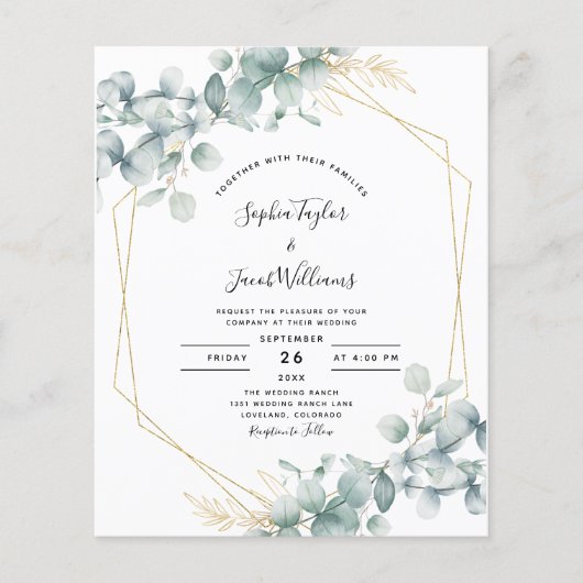 Begroting Eucalyptus Geometric Wedding Uitnodiging (Voorkant)