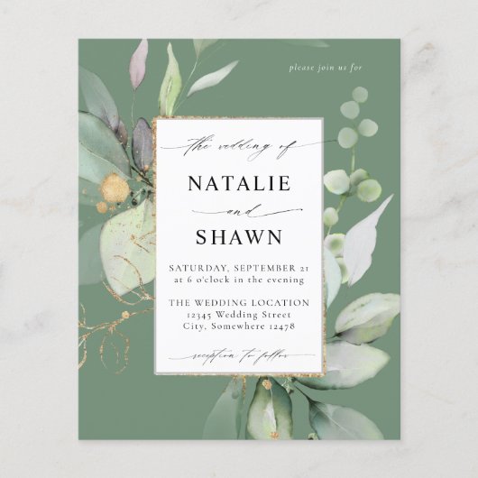 Begroting Eucalyptus Glow Gold Greenery Weddenscha Flyer (Voorkant)