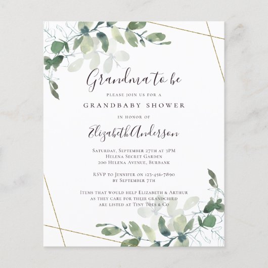 Begroting Eucalyptus Grandma om Baby shower uit te (Voorkant)