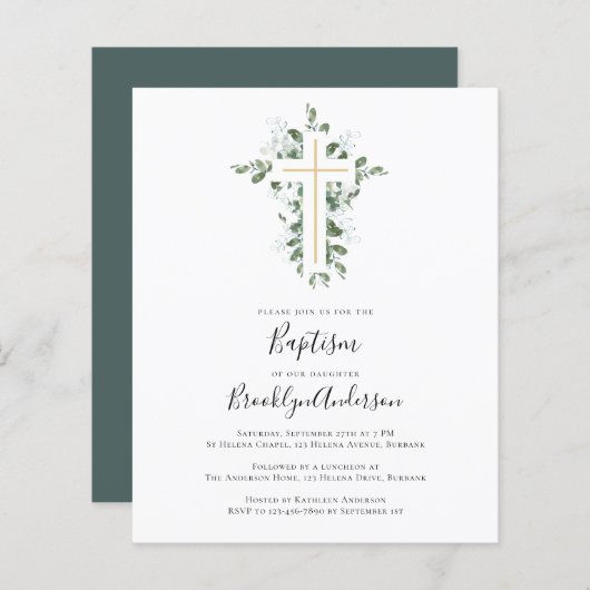 Begroting Eucalyptus Greenery Baptism Invitation (Voorkant / Achterkant)
