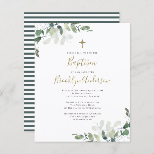 Begroting Eucalyptus Greenery Baptism Invitation (Voorkant / Achterkant)