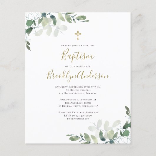 Begroting Eucalyptus Greenery Baptism Invitation (Voorkant)
