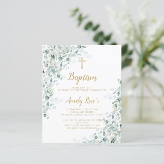 Begroting Eucalyptus Greenery Baptism Invitation (Staand voorkant)