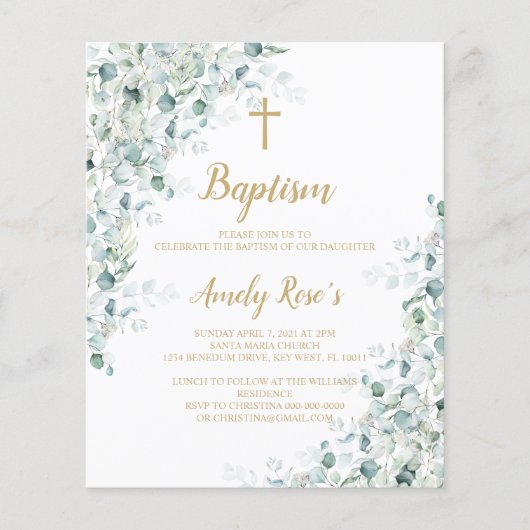 Begroting Eucalyptus Greenery Baptism Invitation (Voorkant)