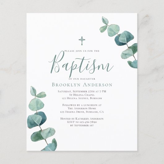 Begroting Eucalyptus Greenery Baptism Invitation (Voorkant)