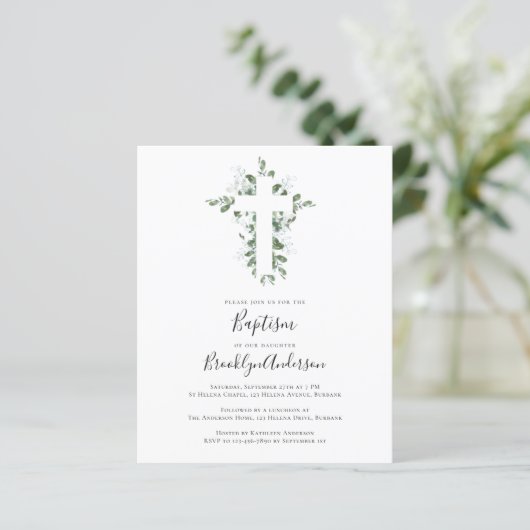 Begroting Eucalyptus Greenery Baptism Invitation (Staand voorkant)