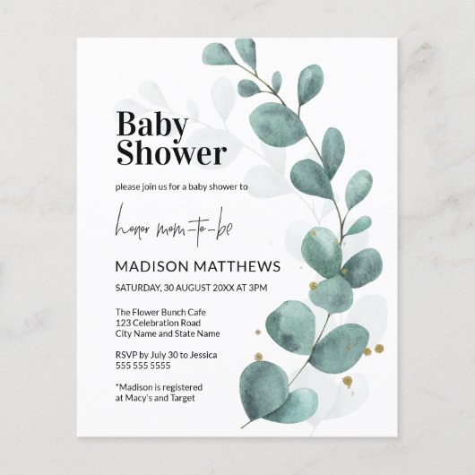 Begroting Eucalyptus Greenery botanisch Baby showe (Voorkant)