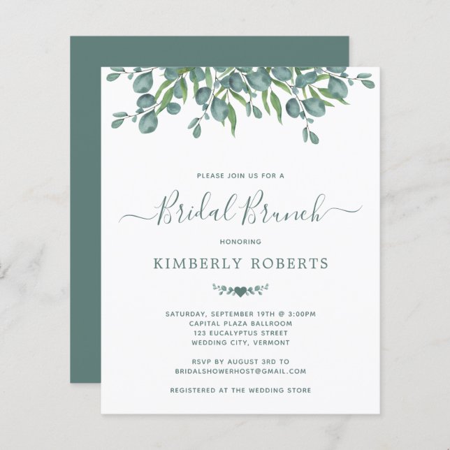 Begroting Eucalyptus Greenery Bridal Brunch Invite (Voorkant / Achterkant)