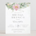 Begroting Eucalyptus Greenery Bridal Brunch Invite<br><div class="desc">Mooie bruidbruinbrunch-uitnodiging met wazige roze florale waterverf eucalyptus en gouden bladeren.</div>