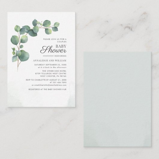 Begroting Eucalyptus Greenery Couples Baby shower Notitiekaartje (Voorkant / Achterkant)