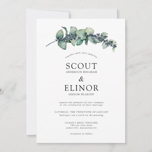 Begroting Eucalyptus Greenery Elegant Wedding Kaart (Voorkant)