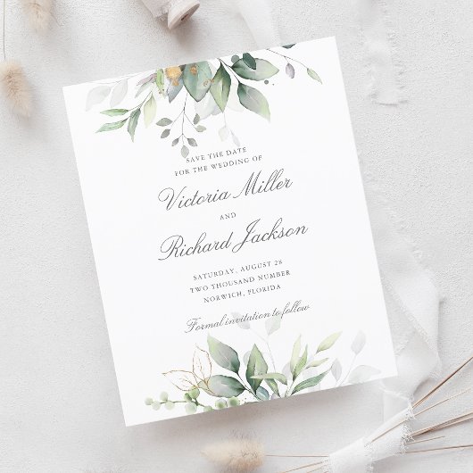 Begroting Eucalyptus Greenery Gold Save the Date