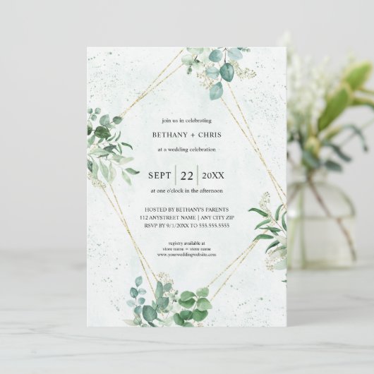 Begroting Eucalyptus Greenery in één bruiloft Kaart (Staand voorkant)