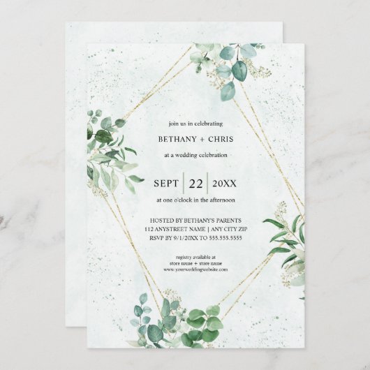 Begroting Eucalyptus Greenery in één bruiloft Kaart (Voorkant / Achterkant)