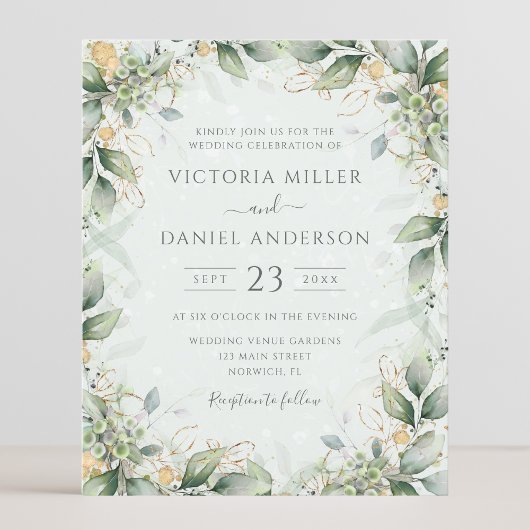Begroting Eucalyptus Greenery Leaf Wedding Invitat